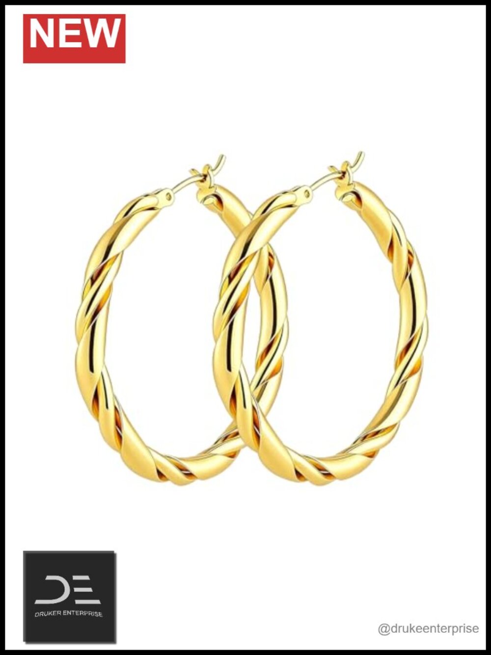 14K Gold Plated Twist Hoop Earrings Hypoallergenic Dainty 35mm Women's Jewelry